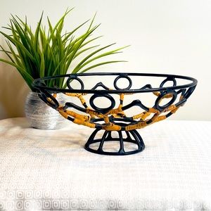 Laurids Lonborg vintage iron and rattan African decorative bowl